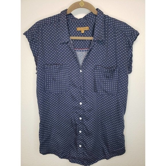 Jachs Girlfriend - Navy w/White Dots, Button Front Short Sleeve Shirt - Small - Picture 1 of 9